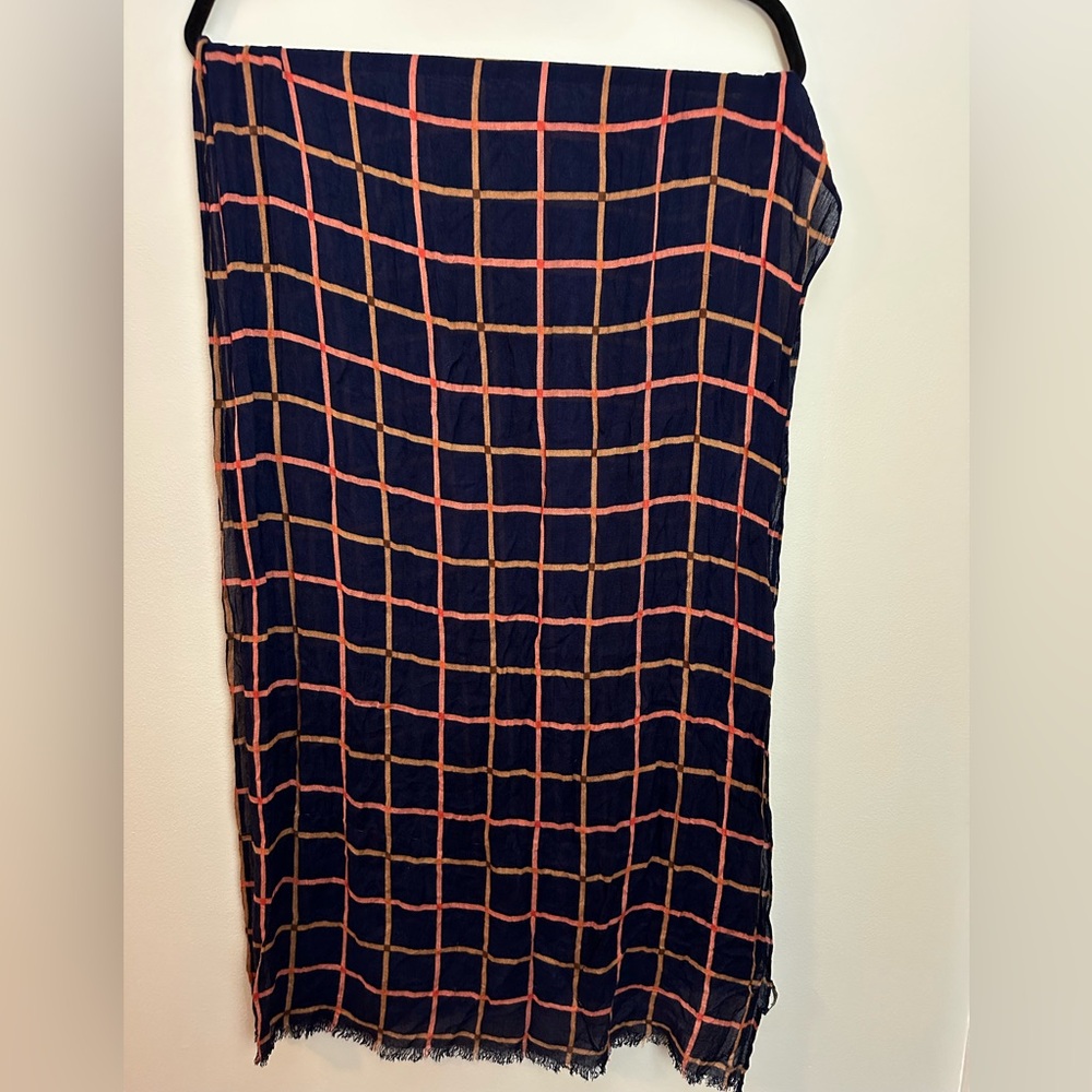 J Crew Plaid Scarf Navy Pink EUC